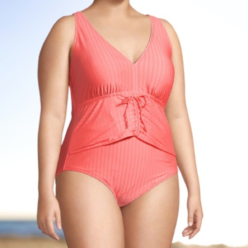 *NWT* Terra & Sky Women's Shimmer Chevron Texture Solid One-Piece Swimsuit